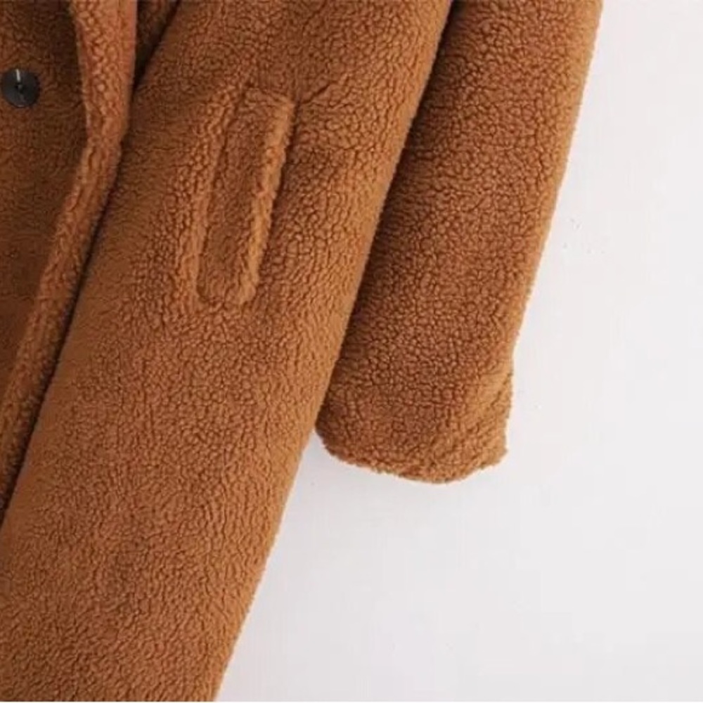 755. CLEARANCE LAST 2!! Brown Sherpa Plush Teddy Faux Fur Coat - Picture 4 of 5